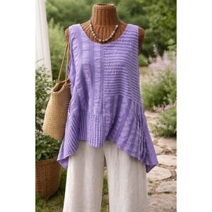 Bodil Women's Size Medium Tank Top Shirt Asymmetrical‎ Striped Violet Tunic